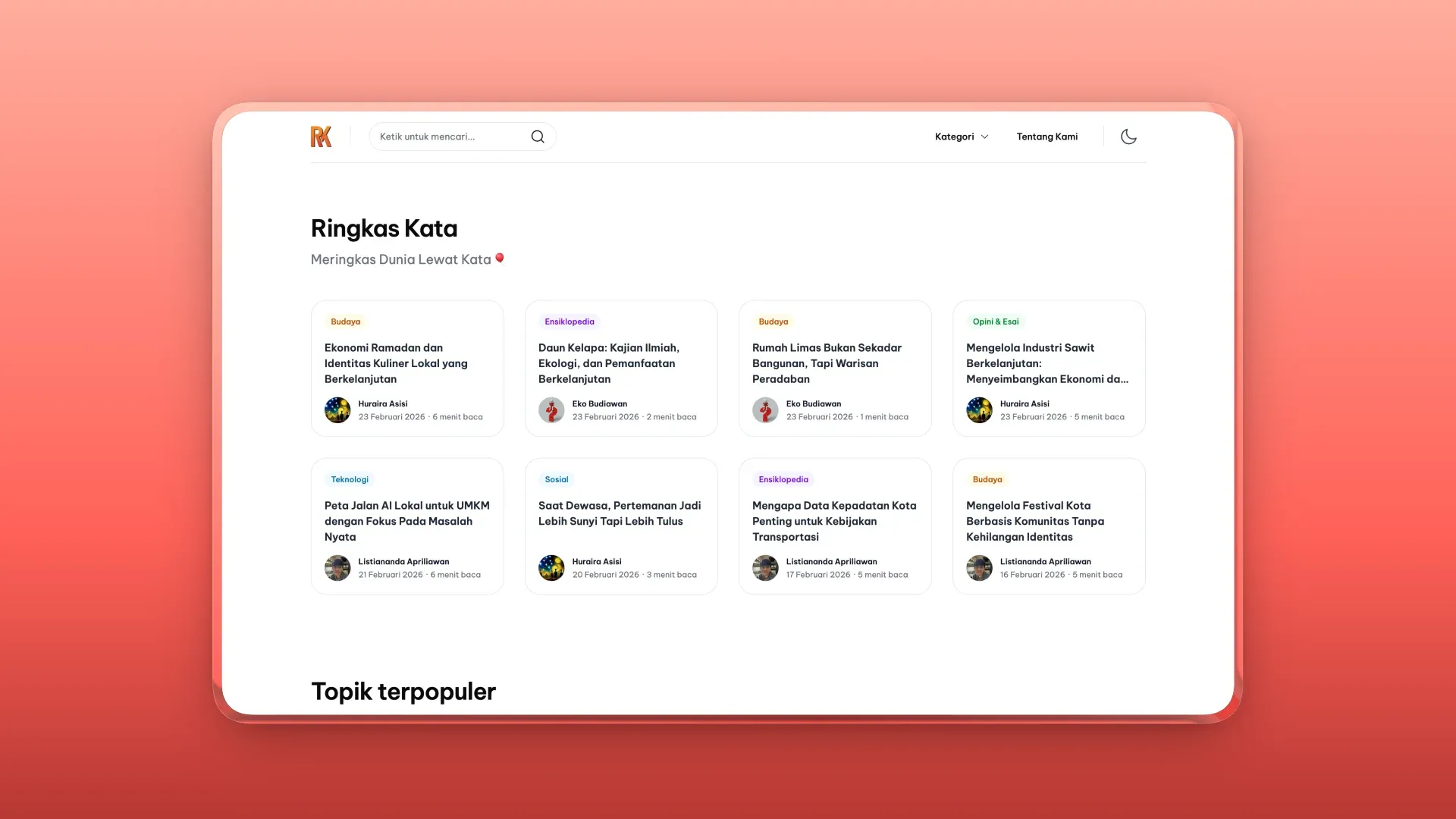 Ringkaskata website screenshot